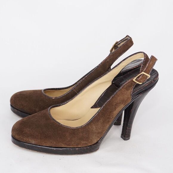Michael Kors Brown Suede Slingback Heels, Size 7.5 - Picture 4 of 12